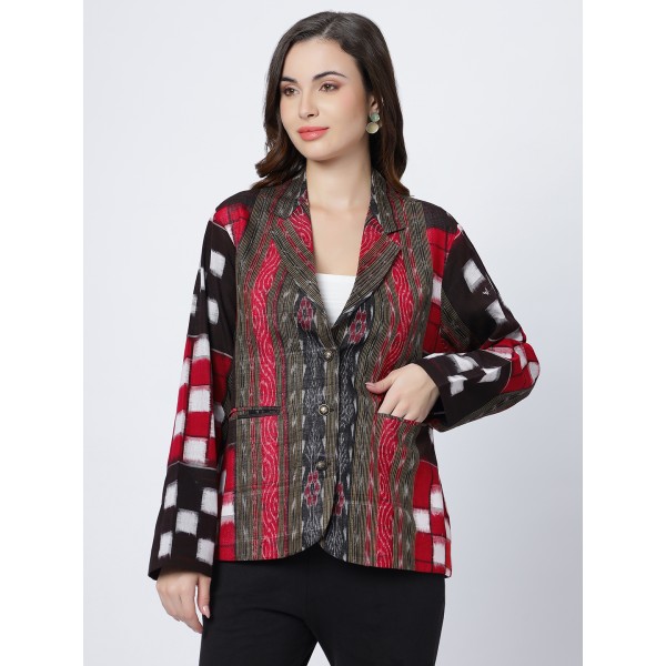 AX: Cotton Blazer Jacket in Handloom Sambalpuri Ikat Fabric 