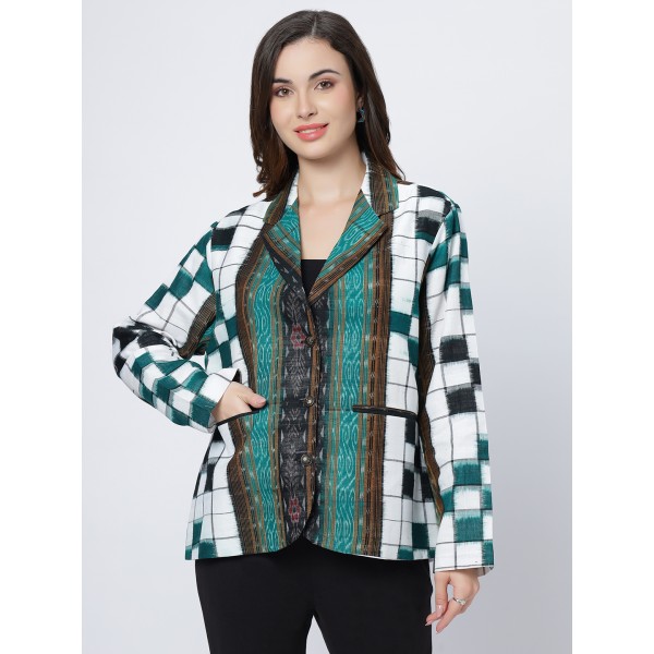 AX: Cotton Blazer Jacket in Handloom Sambalpuri Ikat Fabric