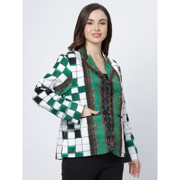 AX: Cotton Blazer Jacket in Handloom Sambalpuri Ikat Fabric