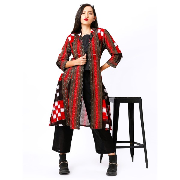 AW: Cotton Jacket in Handloom Sambalpuri Ikat Fabr...