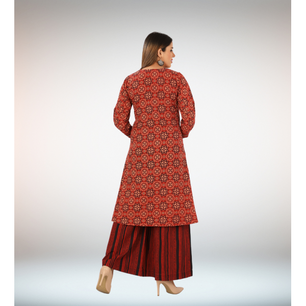 Kurti Bottom Dupatta Set in Block Printed Cotton Fabric