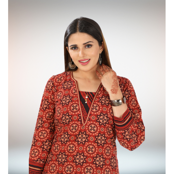 Kurti Bottom Dupatta Set in Block Printed Cotton Fabric