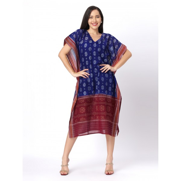 AW: Cotton Kaftan Dress in Handloom Sambalpuri Ikat Fabric