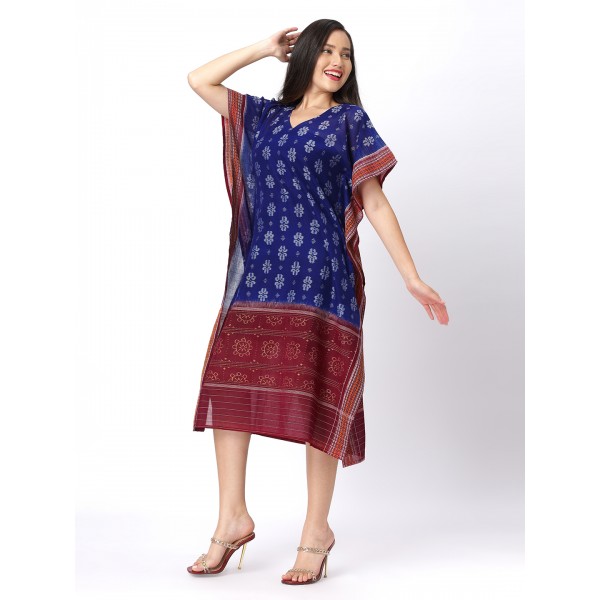 AW: Cotton Kaftan Dress in Handloom Sambalpuri Ikat Fabric