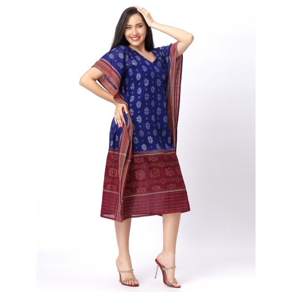 AW: Cotton Kaftan Dress in Handloom Sambalpuri Ikat Fabric