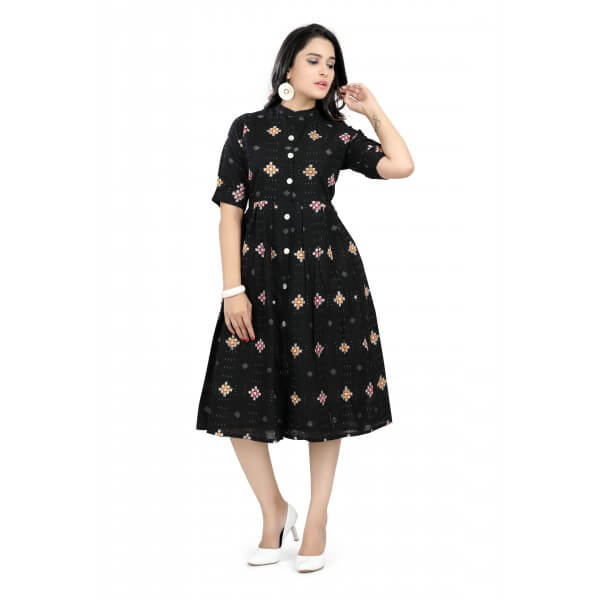 OOS:Cotton Dress in Handloom Cotton Sambalpuri Ikat Fabric