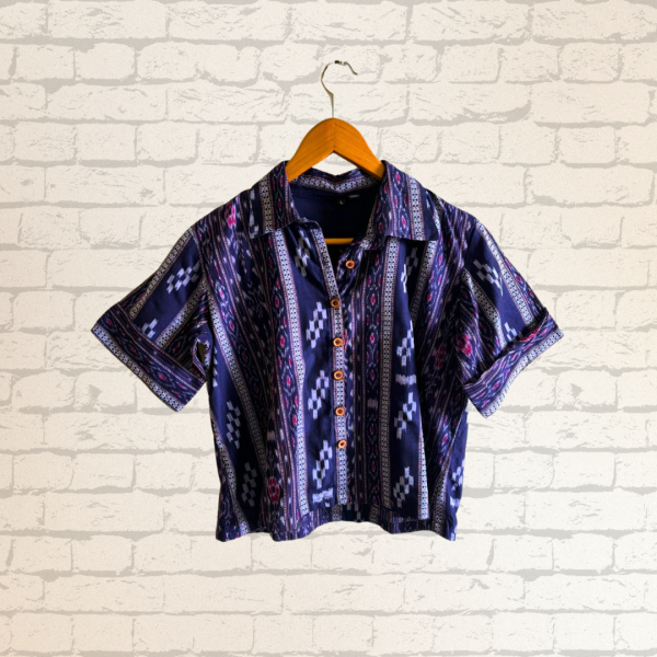 AX: Cotton Short Top in Handloom Sambalpuri Ikat F...