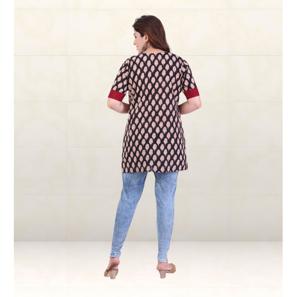 Cotton Short Top in Handloom Block-Printed Fabric